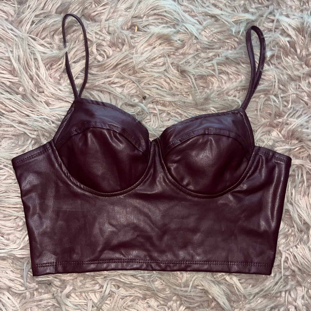 Burgundy leather crop top